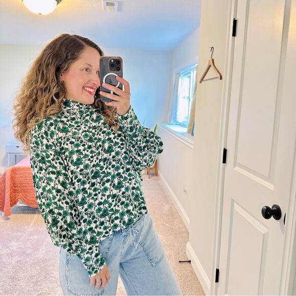 Ganni Tops - GANNI Green White Floral Long Sleeve Turtleneck Top S/M